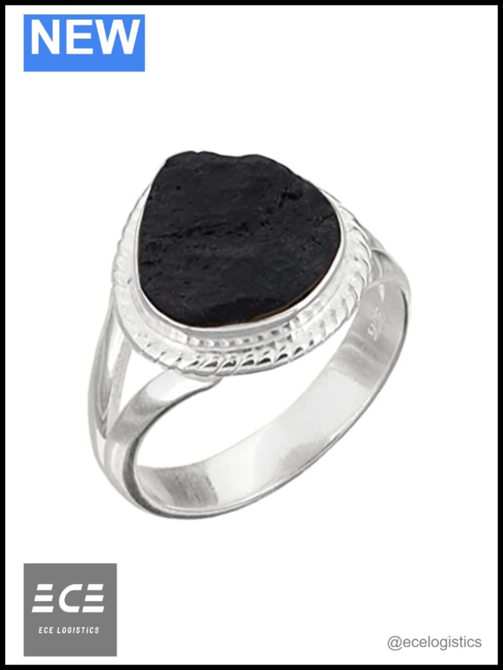 Black Tourmaline Ring Sterling Silver 925 Heart Stone Size 7